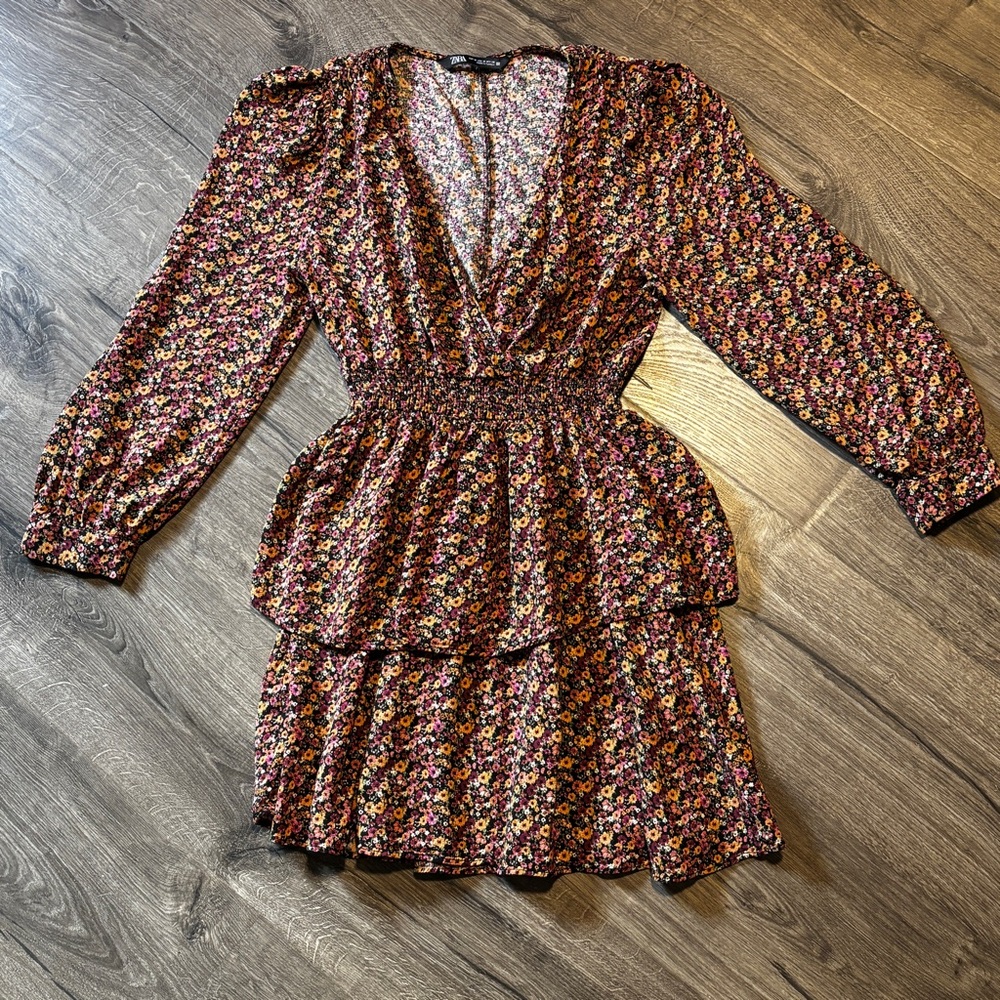 Zara Floral Long Sleeve Dress - Black and Pink